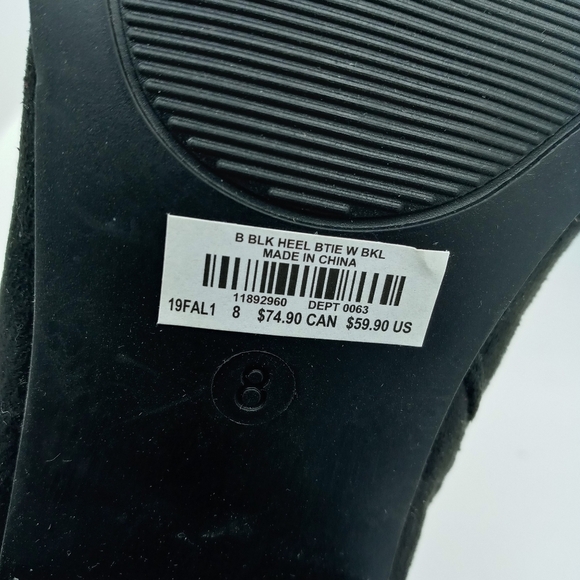 Torrid Black Wood Block Heel Bootie with Buckle studs and strap accents zip up - Picture 9 of 11